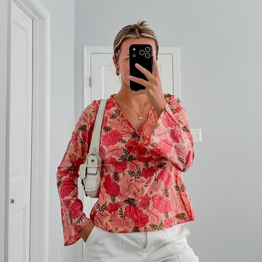 y2k floral cotton fairy wrap top long bell sleeve size small